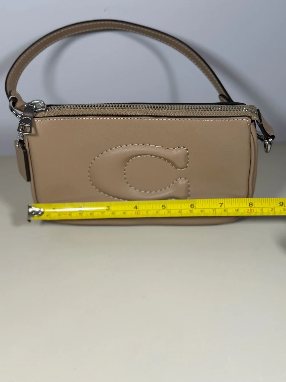 Coach Mini Shoulder Bag in Tan Leather with Embossed 'C'